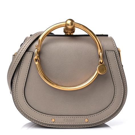 CHLOE Calfskin Suede Small Nile Bracelet Bag Motty Grey 